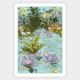 Lavender Hippos in the Jungle of Peace Sticker